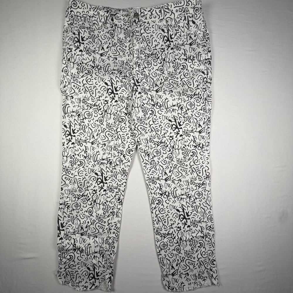 Charlie B Doodle Print Ankle Pants Graffiti Abstract Funky Artsy Maximist Sz 14